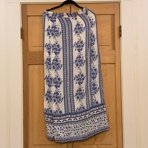 Blue and white floral maxi skirt
